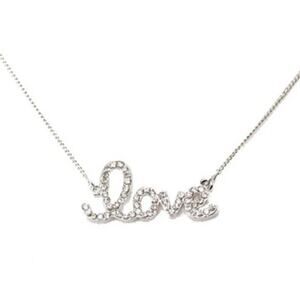 Silver Pave Love Necklace 18k gold plated script 16"-19" mini glass rhinestones